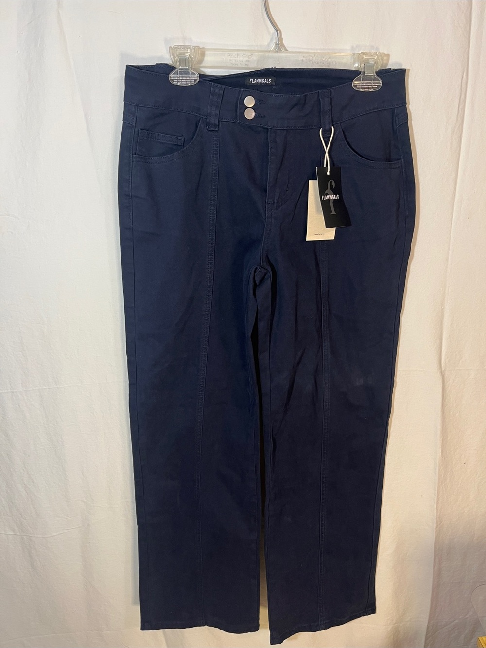 Flamingals Navy Blue Double Button Pants / Jeans women’s size medium NWT